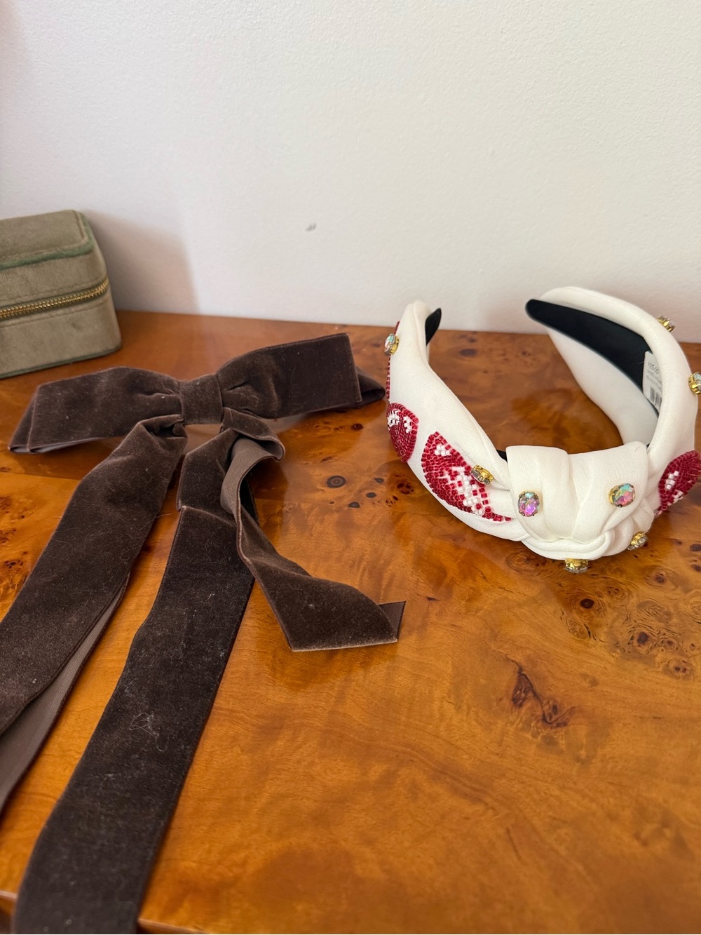 Fall hair accessories. Football headband and brown velvet hair bow